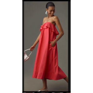 Women's Anthropologie Pink Strapless Midi Dress M